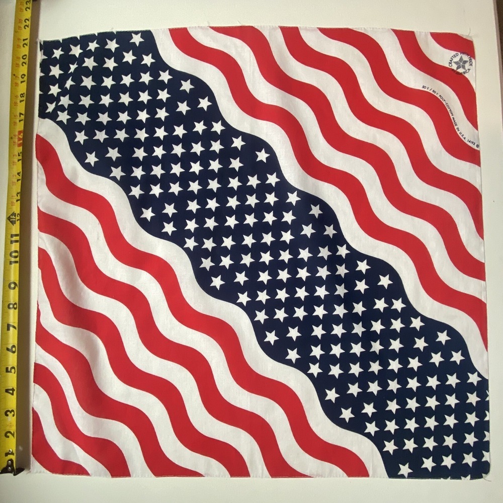 Vtg New American Flag Scarf Bandana 21" Square Made In USA Poly-Cotton 50/50%